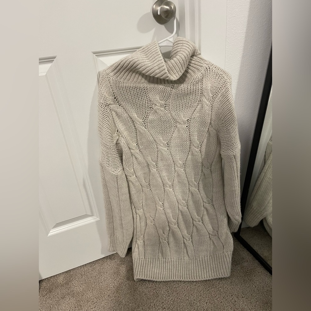 White comfortable truffle neck dress